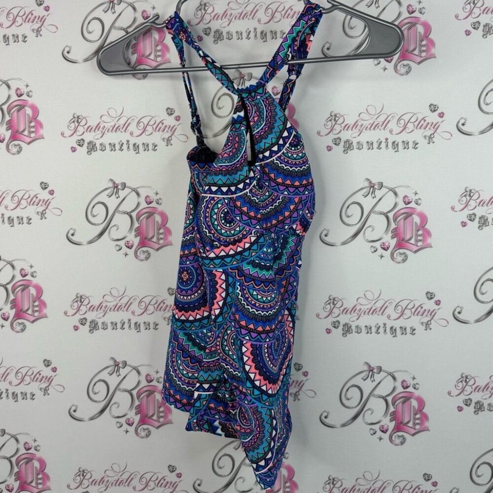 Christina tankini top bikini shirt halter swim suit purple Blue white Pink